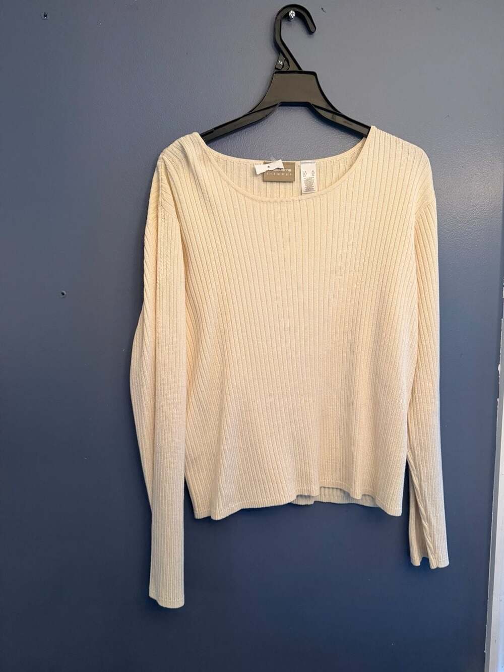 Liz Claiborne Lizwear Cream Ribbed Knit Long Sleeve Scoop Neck Sweater Size XL